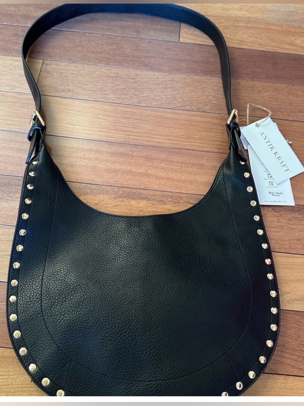 NWT Antiq Kraft Black Leather Studded Bag